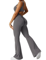 YEOREO Women Workout Scrunch Flare Jumpsuits Sexy Backless Butt Lift Gym Yoga Jumpsuits
