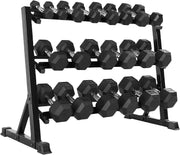YUFER Rubber Hex Dumbbell Set with Rack - 6 Pair 5-50 lbs Hand Free Weight for Strength Encased 350/450/550lbs Weights with Vertical Storage Rack Fitness Home Gym Equipment