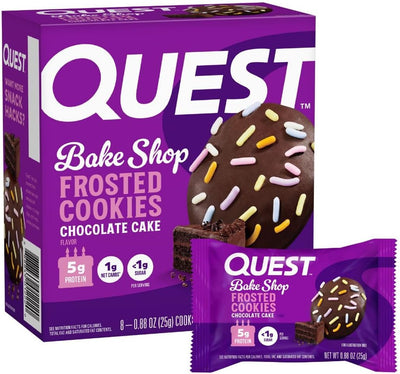 Quest Nutrition Frosted Protein Cookies, Chocolate Cake, 1g Sugar, 11g Protein, 2g Net Carbs, Gluten Free, 8 Cookies