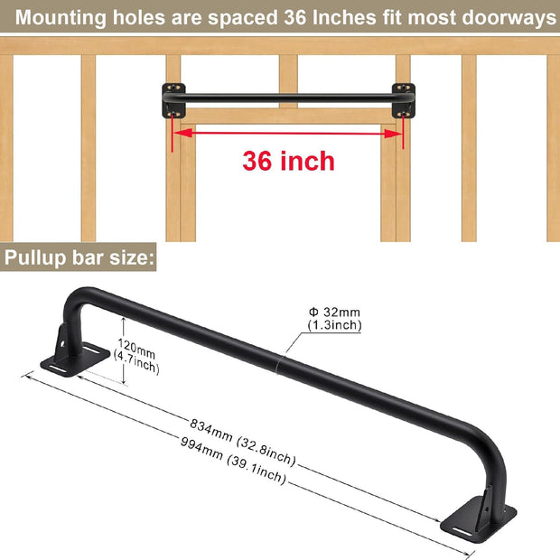 Pull Up Bar Wall Mount 440 LBS Capacity Doorway Chin Up Bar Multifunctional Steel Chinup Bar with with Resistance Band Hooks for Indoor Home Gym Garage