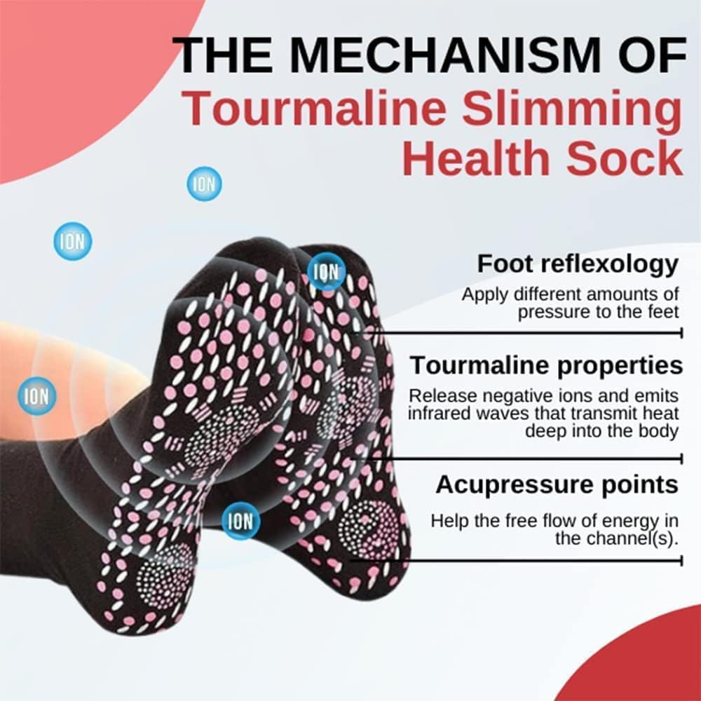 3 Pair AFIZ Tourmaline Slimming Health Sock Veinesheal Thermotherapeutic Sock Soothingfeet Thermotherapeutic Socks Veinesheal Self-Heating Socks for Women Men (Black)