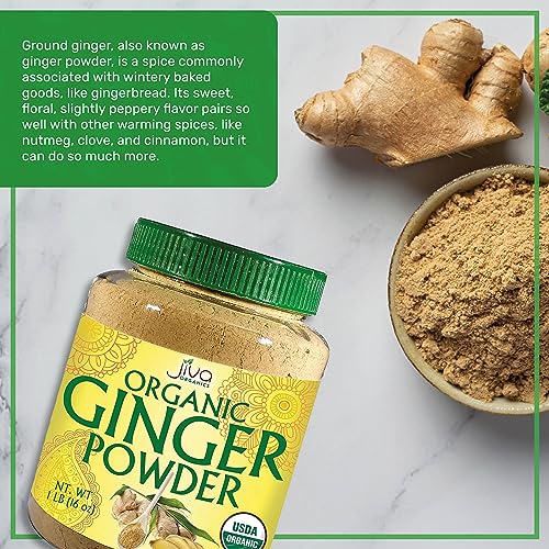 Jiva Organics Organic Ginger Root Powder 1 LB Jar - Gluten Free, Non-GMO - for Cooking, Baking, Tea & More - Bulk Ginger Ground Dry