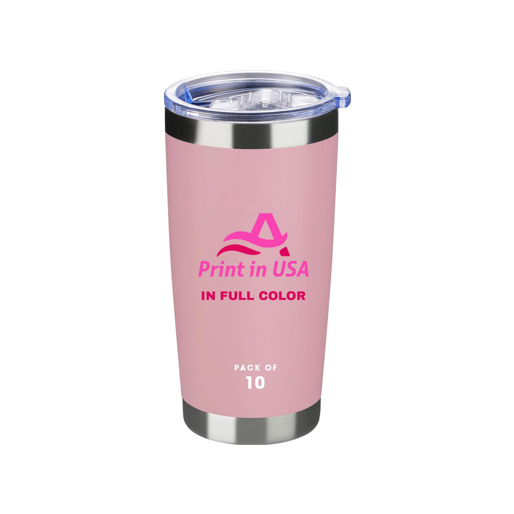 Personalized Custom Print in USA Tumbler 20oz Stainless Steel Double Wall Coffee Cup with Lid & Straw Insulated Tumbler with Colorful Text Logo Photo