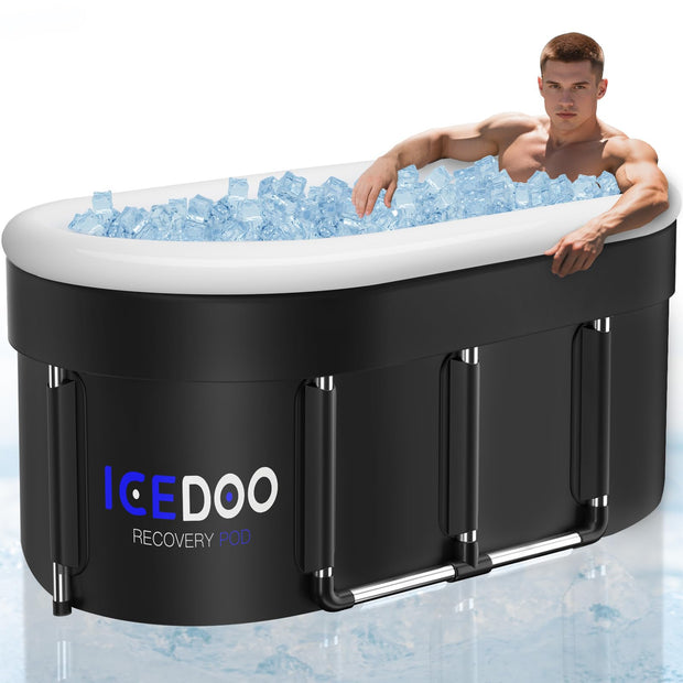 Upgraded 132-Gal Oval Ice Bath Tub with Air Ring, Portable Multi-Layered Cold Plunge Tub - Foldable & Inflatable, with Lid, for Athletes & Adults,Ideal for Home, Gym & Outdoor Use