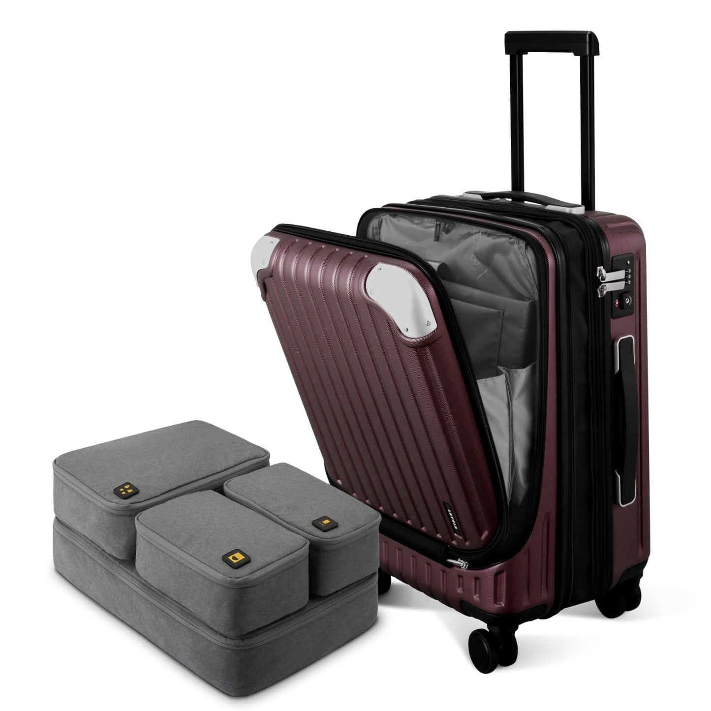 LEVEL8 Grace Carry On Luggage, 20 Inch Hardside Suitcase, Abs+Pc Harshell Spinner Luggage with Tsa Lock, Spinner Wheels, Grey, 20-Inch Carry-On