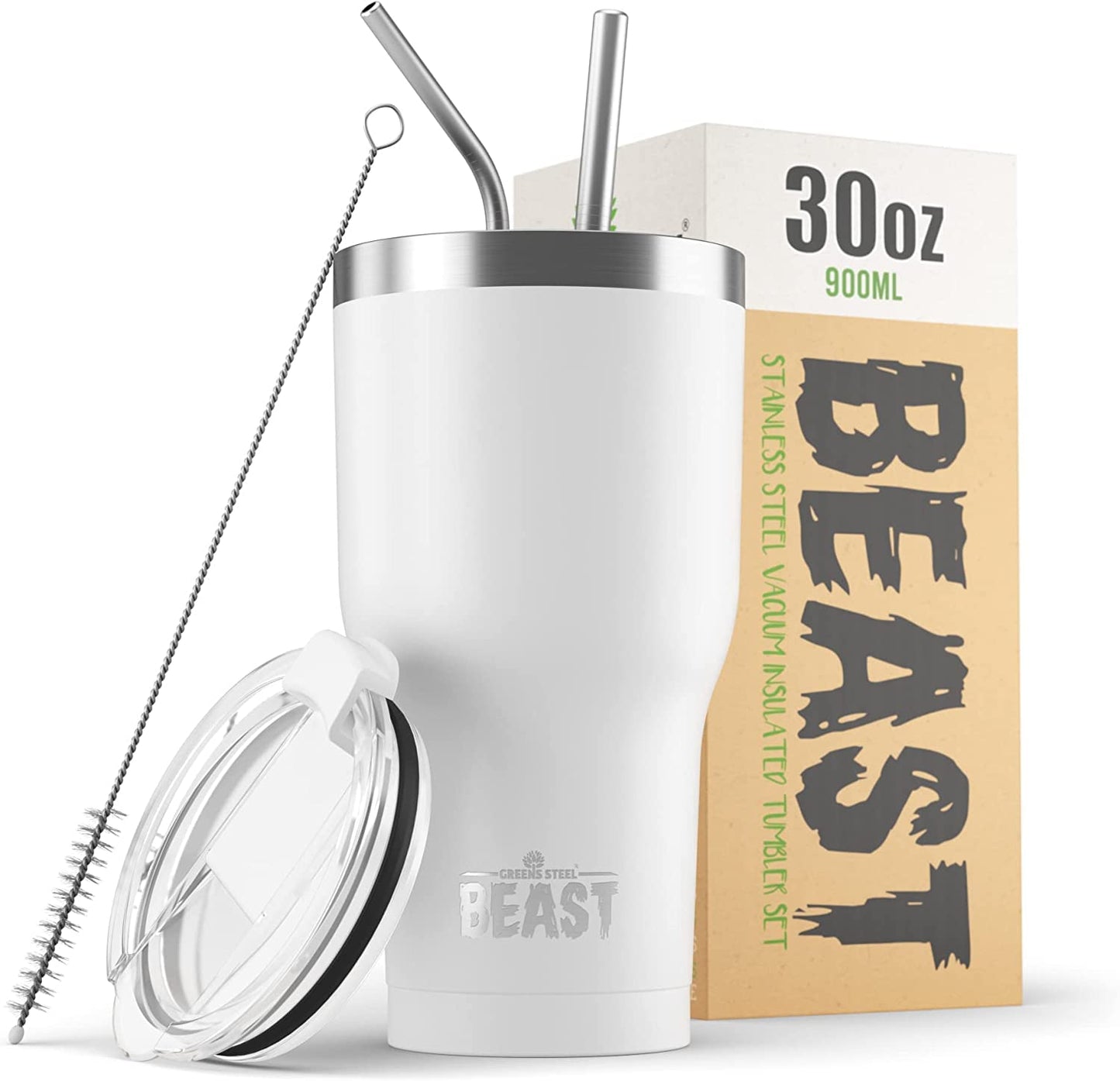 Beast 50 oz Tumbler Stainless Steel Vacuum Insulated Coffee Ice Cup Double Wall Travel Flask (Arctic White)