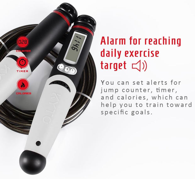 KYTO Smart Jump Rope, High Speed Jump Rope with Counter, Workout Jumping Rope with Steel Ball Bearings, Adjustable Length Speed Skipping Rope, Skipping Rope with App, Fitness Gifts for Adults, Kids