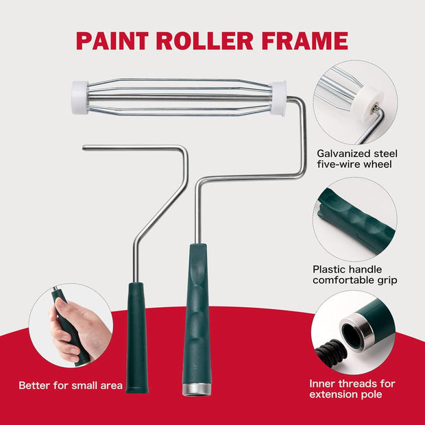 Mister Rui Foam Paint Roller, 8 Pack 4 Inch Paint Roller Kit, Complete 4" Mini Paint Roller Kit with Small Foam Paint Roller Covers, Frame, Tray and Liner for Professional Painting Results