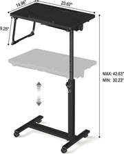 Adjustable Overbed Bedside Table, Hospital Bed Table with Wheels, Portable Rolling Desk, Mobile Small Standing Desk, Rolling Laptop Stand, Computer Cart