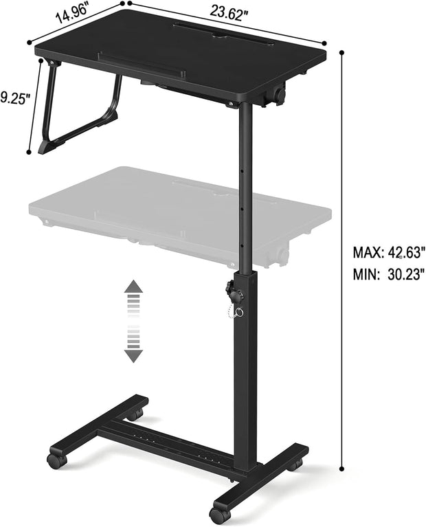 Adjustable Overbed Bedside Table, Hospital Bed Table with Wheels, Portable Rolling Desk, Mobile Small Standing Desk, Rolling Laptop Stand, Computer Cart