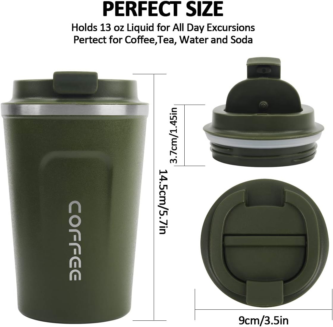 12 oz Stainless Steel Vacuum Insulated Tumbler - Coffee Travel Mug Spill Proof with Lid - Thermos Cup for Keep Hot/Ice Coffee,Tea and Beer (Green)