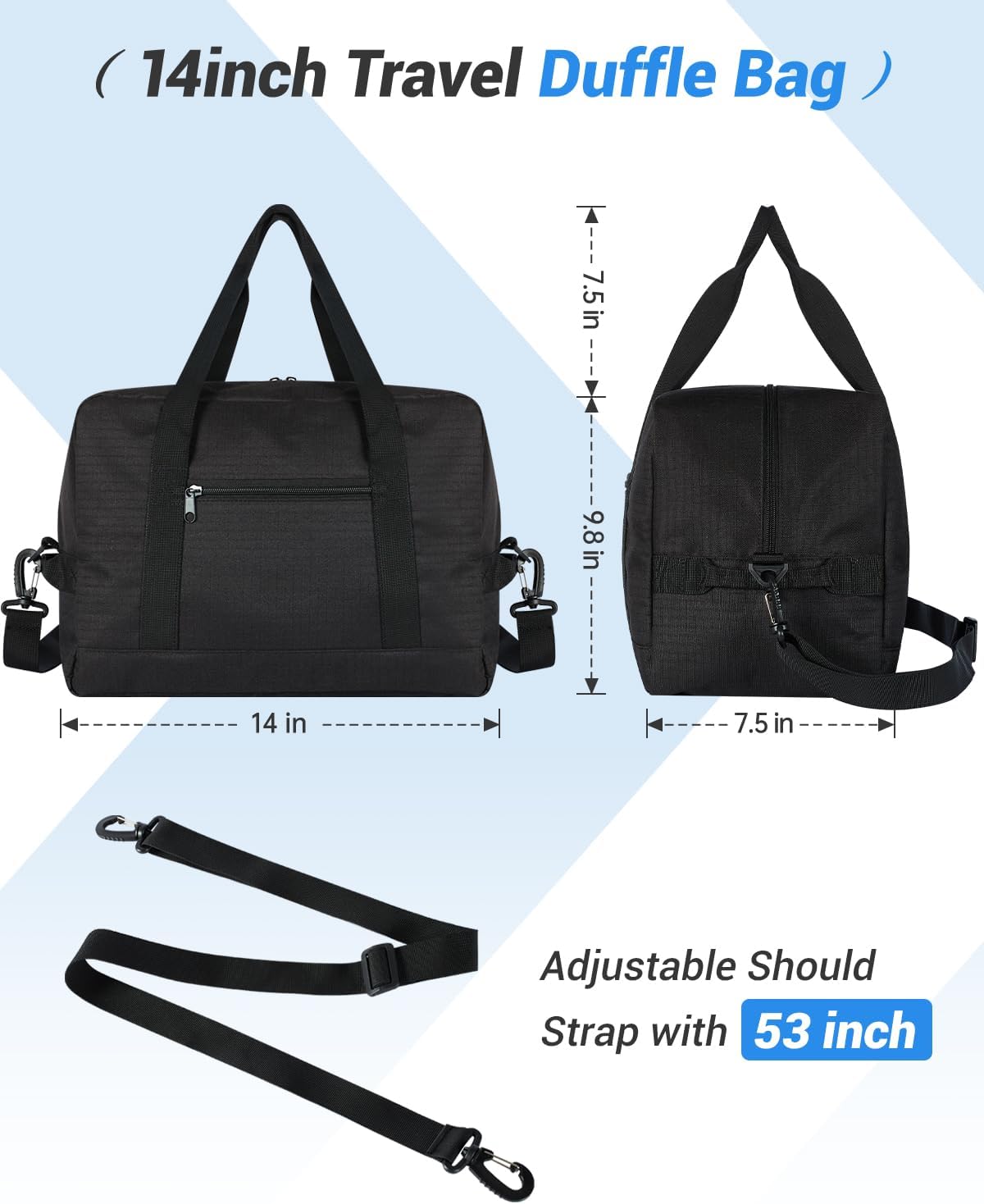 Small Gym Bag 14 inch, Mini Duffel Bag, Carry On Lightweight for Travel Sport, Small Duffle Bags Gym Bags for Men &Women - Black