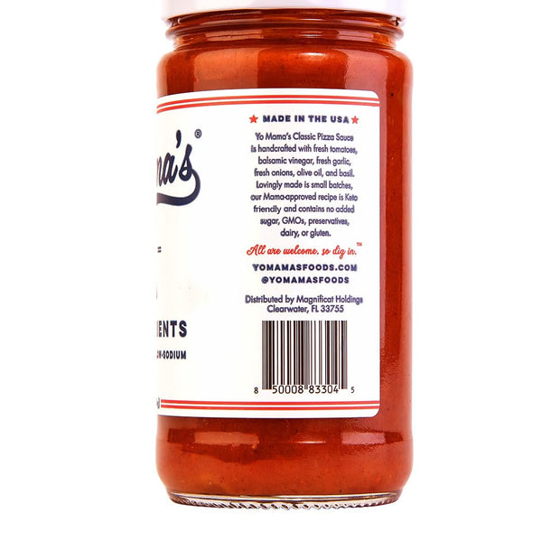 Yo Mama's Foods Keto Classic Pizza Sauce – Pack of (2) - Vegan, No Sugar Added, Low Carb, Low Sodium, Gluten Free, Paleo, and Made with Fresh Non-GMO Tomatoes!
