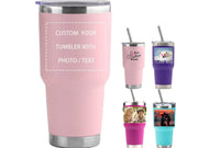 Personalized Photo 20oz 30oz Stainless Steel Tumbler,Custom Coffee Tumbler Cup With Lid And Strawstraw Vacuum Insulated With Text Photo Logo (PERSONALIZED)