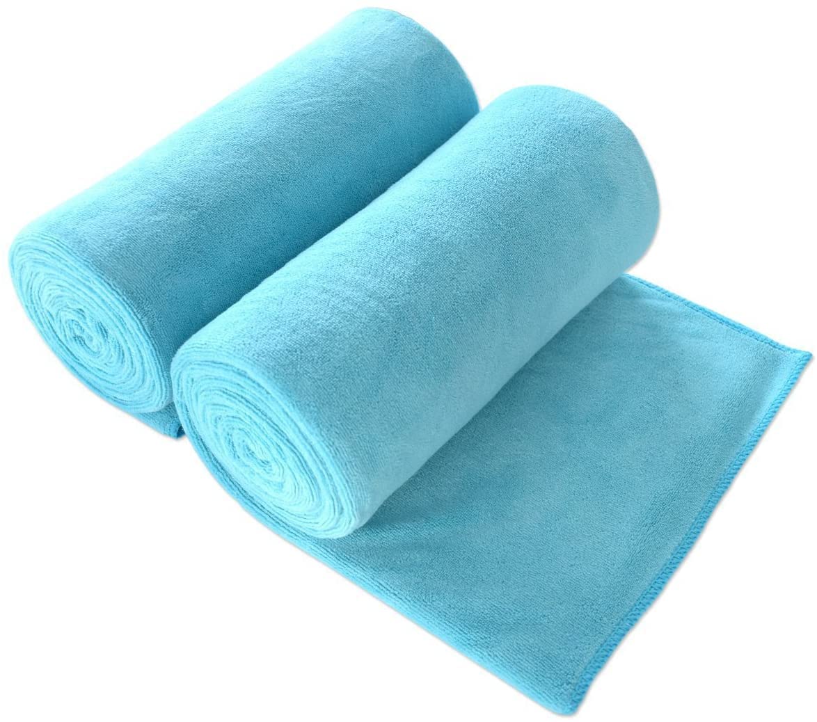 JML Microfiber Bath Towels, Oversized, Ultra Soft, Super Absorbent and Fast Drying, No Fading Large Bathroom Towel Set for Sport, Travel, Fitness, SPA and Yoga (Coral Fleece - Blue, 30 in x 60 in)