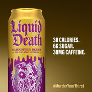 Liquid Death, Slaughter Berry Flavored Iced Tea, 8-Pack (19.2oz Cans), Raspberry Flavored Black Tea, Low Calorie, No Artificial Sweeteners, B12 & B6 Vitamins
