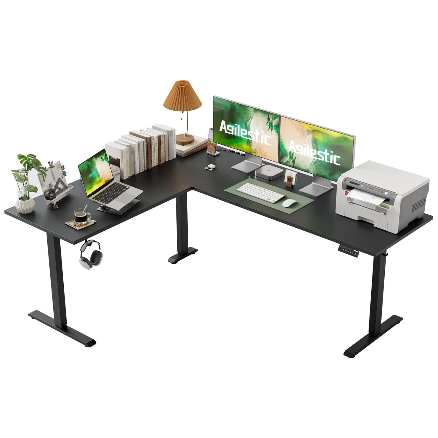 Agilestic L Shaped Standing Desk 63 x 55 inch Adjustable Height, Electric Corner Standing Desk, Sit Stand Computer Table with Splice Board, Rustic Brown