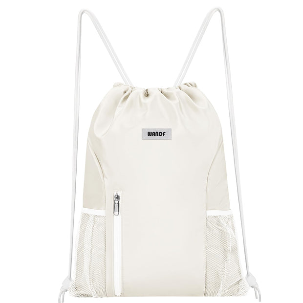 WANDF Drawstring Backpack Sports Gym Sackpack with Mesh Pockets Water Resistant String Bag for Women Men(Black)