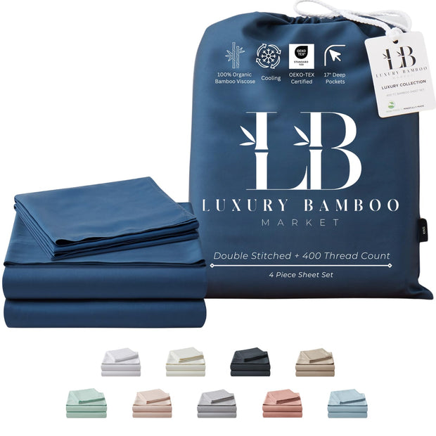 Luxury Bamboo Market | Queen Size Bed Sheet Set | 100% Viscose Made from Bamboo | Organically Grown | Ultra Soft | Cooling Sheets for Hot Sleepers | 17" Deep Pocket [Dune]