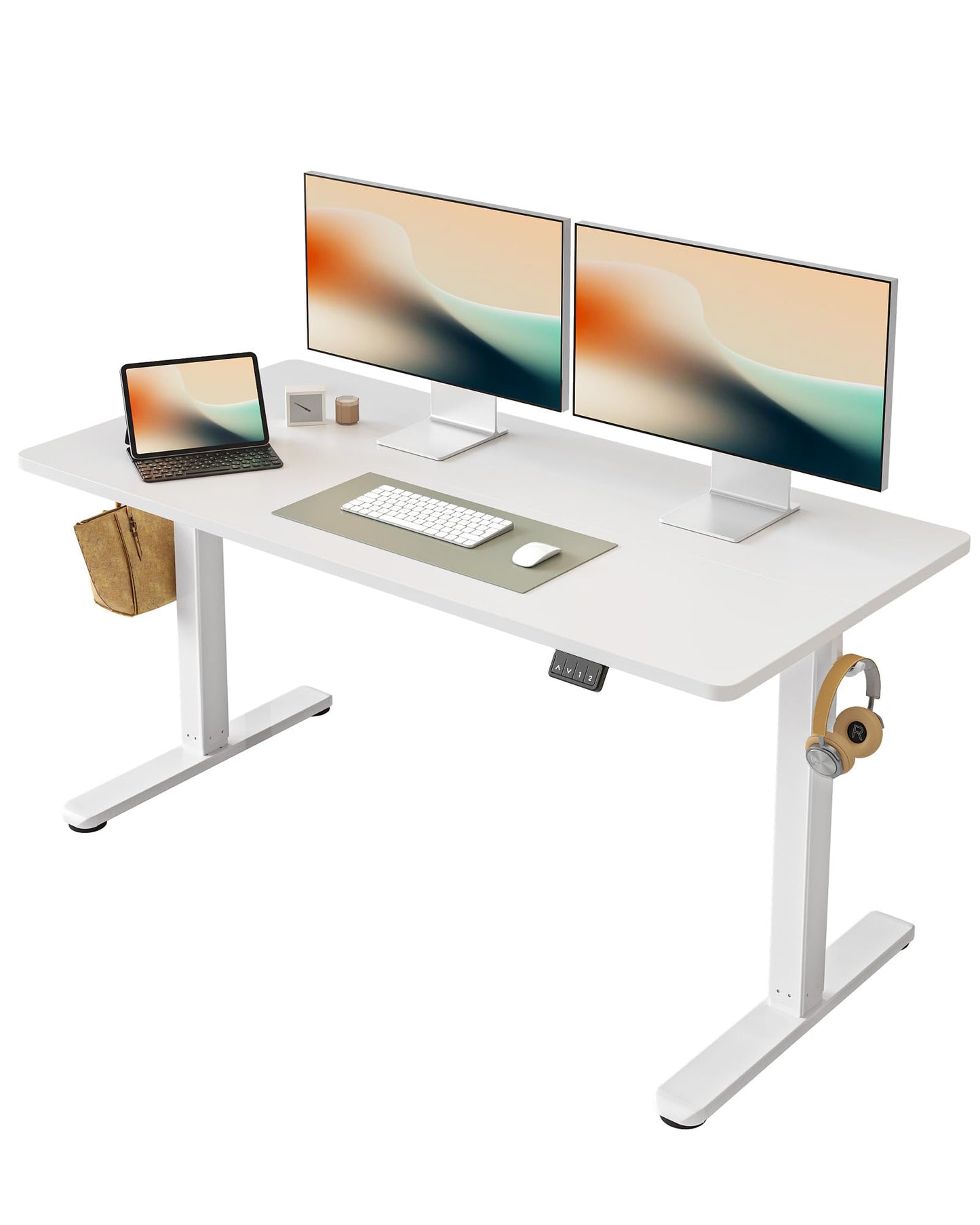 FEZIBO 44 x 24 Inches Standing Desk, Height Adjustable Electric Standing Desk, Stand up Table, Sit Stand Home Office Desk with Splice Board, Light Rustic Brown