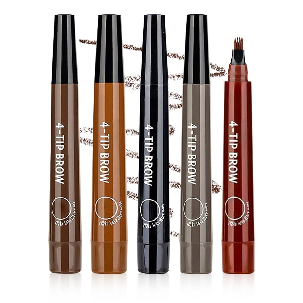 2 Pcs Microblading Eyebrow Contouring Pen, 3D Waterproof Magic Eyebrow Pencil, 4-Tip Microblade Brow Pen Magic Eyebrow Penci Fine-Stroke Long Lasting and Smudge-Proof (Brown)