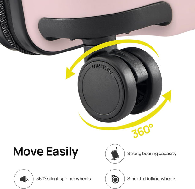 NINETYGO Carry On Luggage 22x14x9 Airline Approved, 20 Inch Luggage with Smooth Spinner Wheels, Lightweight, Hard Shell PC Suitcase Carry-On, Travel Luggage, TSA Approved (Pink, Rhine Basic)