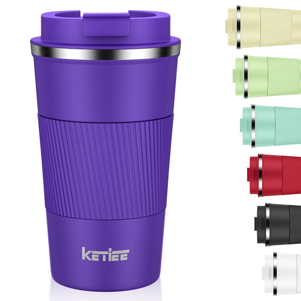 KETIEE Travel Coffee Mug Spill Proof 12oz, Insulated Reusable Coffee Cups with Seal Lid, Vacuum Stainless Steel Travel Mug to Go Car Tumbler for Hot/Ice Drinks (Grey)
