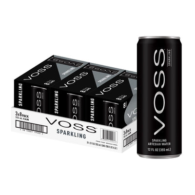VOSS Artesian Sparkling Water Cans - 3 Pack of 8 – 24 Slim Cans - Pure Carbonated Water Refreshment - Perfect for Celebrations, Home, Office, On-the-Go Hydration
