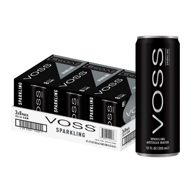 VOSS Artesian Sparkling Water Cans - 3 Pack of 8 – 24 Slim Cans - Pure Carbonated Water Refreshment - Perfect for Celebrations, Home, Office, On-the-Go Hydration