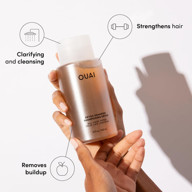 OUAI Travel Kit - Includes Travel Size Leave In Conditioner, Detox Shampoo, Fine to Medium Hair Mask, Scalp & Body Scrub (4 Count)