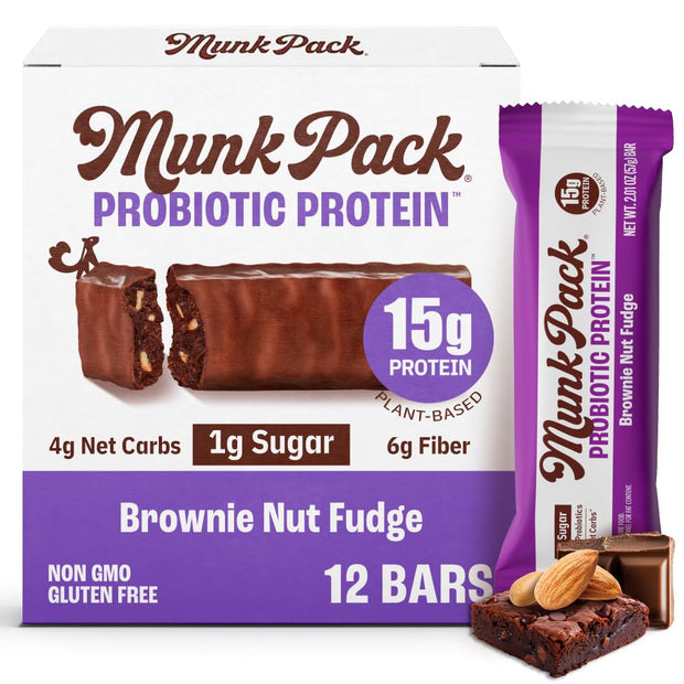 Munk Pack Sampler Pack Probiotic Protein Bars | Keto-Friendly 15g Plant Protein, 1g Sugar, 4g Net Carbs - Vegan, Low Carb, Gluten-Free Healthy Snacks | 5 Count