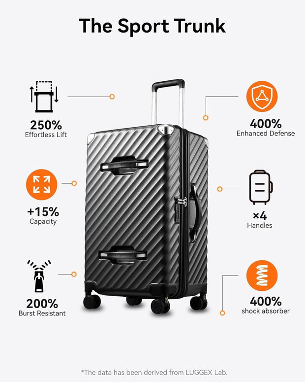 LUGGEX Trunk Luggage, Large Suitcases with Shock-Absorbing Spinner Wheels, Deep Capacity Expandable Hard Shell Suitcase 28 Inch, Charcoal Metallic, 92.2L