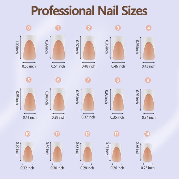 Misssix Deep French Gel Nail Tips, 150Pcs French Tip Press on Nails Long Square Brown, No Need to File 3 in 1 Tips Pre-lasting, Fake Nails for Nail Art DIY 15 Sizes