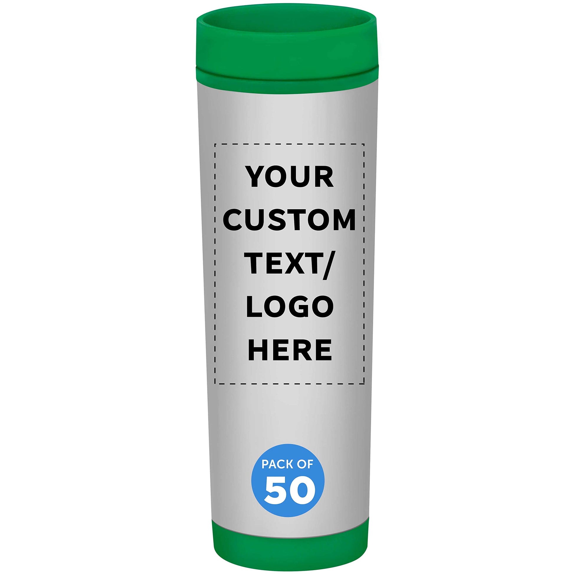 Custom Slim Color Top Stainless Steel Travel Mug 16 oz. Set of 10, Personalized Bulk Pack - Perfect for Coffee, Soda, Other Hot & Cold Beverages - Green