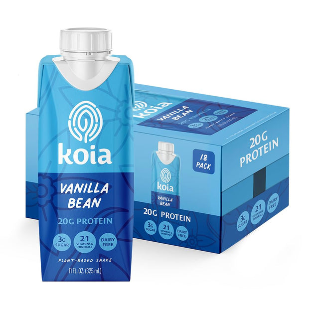 Koia Plant Based Protein Shake, Chocolate Banana, 20g Protein, 5g Sugar, 6g Prebiotic Fiber, 21 Vitamins & Minerals, Meal Replacement Drinks, Dairy-Free, Gluten-Free, Non-GMO, 11 Fl Oz (Pack of 12)