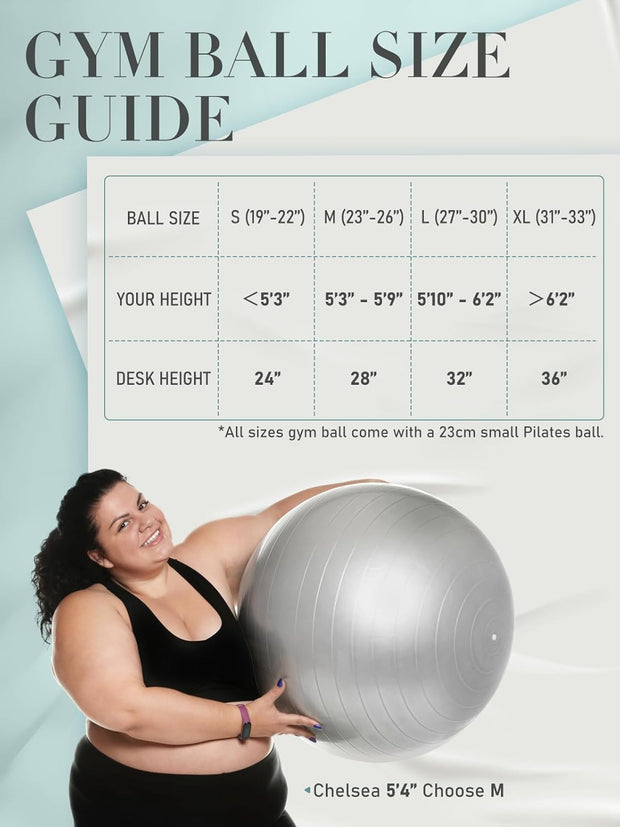 Yoga Ball for Exercise, Pilates Set, 4 Sizes Fitness Ball for Workout, Birthing, Pregnancy, Physical Therapy- Pump Included