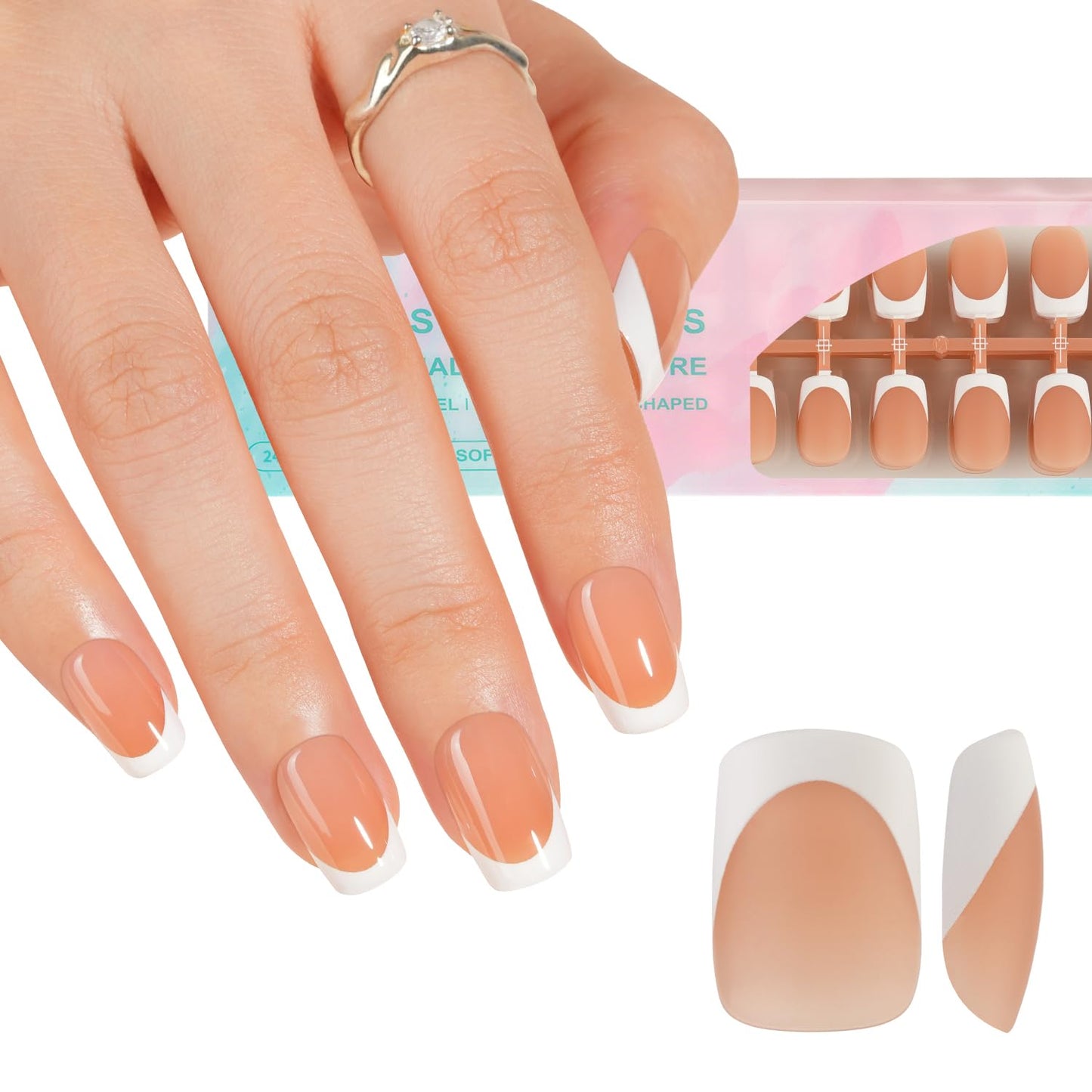 Misssix Deep French Gel Nail Tips, 150Pcs French Tip Press on Nails Long Square Brown, No Need to File 3 in 1 Tips Pre-lasting, Fake Nails for Nail Art DIY 15 Sizes
