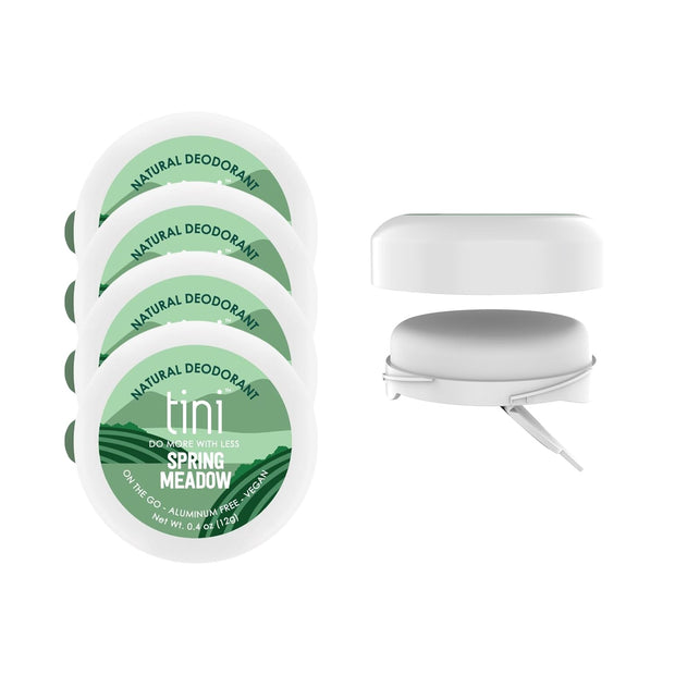 Tini Naturals Deodorant, Travel Size Aluminum Free Deodorant for Women & Men with Coconut Oil and Shea Butter, 0.4 oz Each (4 Pack), Spring Meadow Scent