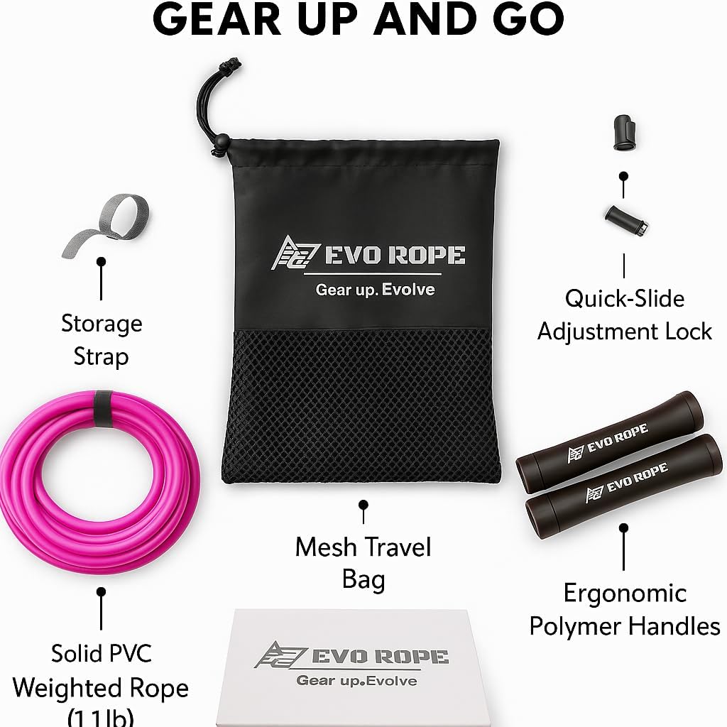 Evo Rope | 1.1LB Weighted Jump Rope for Women & Men – Adjustable 10mm Heavy PVC Skipping Rope for Fitness, Ideal for High-Intensity Training, MMA, Boxing, CrossFit, Weight-loss Workouts