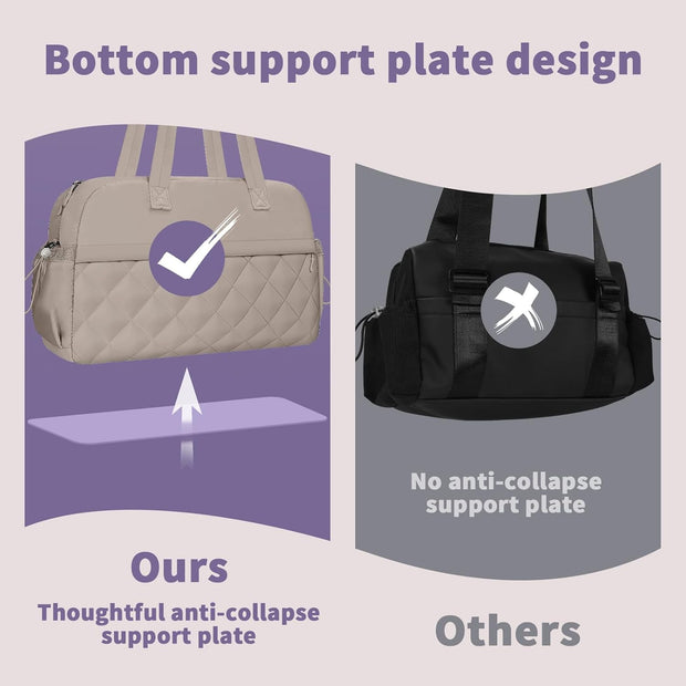 Quilted Puffer Duffle Bag for Women, Gym Bag Women, Ultra Lightweight Weekender Bags for Travel, Brown TILYMOL