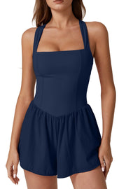 QINSEN Women's Square Neck Sleeveless Romper Jumpsuit Casual Summer One Piece Outfit with Pocket