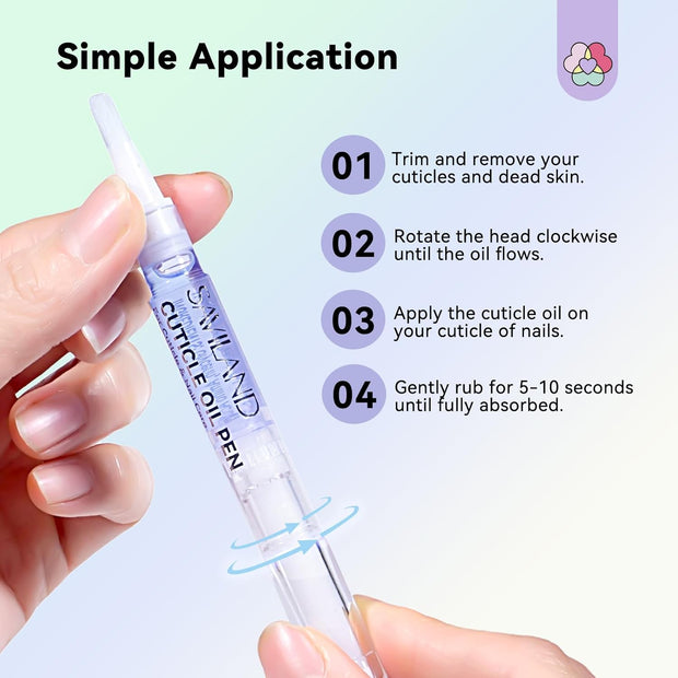 SAVILAND Soothing Cuticle Oil Pen: 6Pcs Plant-Based Nail Oil with Aloes Vitamin E Nail Strengthener Refreshing Nail Growth Serum Cuticle Softener for Moisturizing Repairing Dryness Redness Peeling