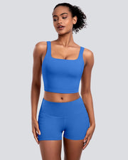 Womens Sports Bras 5 Packs - Square Neck Longline Workout Crop Tank Tops Padded Yoga Camisole with Built in Pads