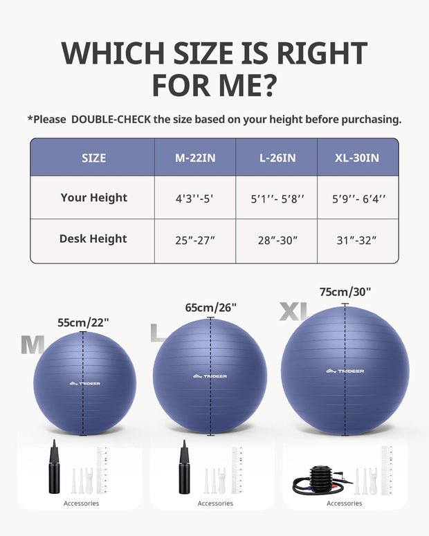 Trideer Yoga Ball – Anti-Burst Exercise Ball for Pregnancy, Office, Birthing, Stretching & Core Workout – Home Gym & Therapy