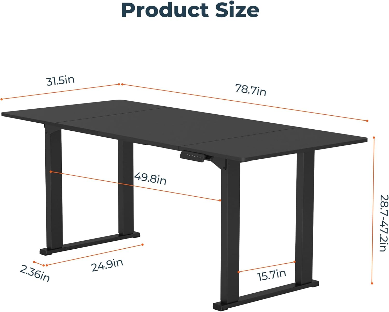 4 Legs Standing Desk, Large 79x31 Inches Electric Adjustable Height Desk with Splice Board, Stand Up Desk Home Office Computer Workstation, Black