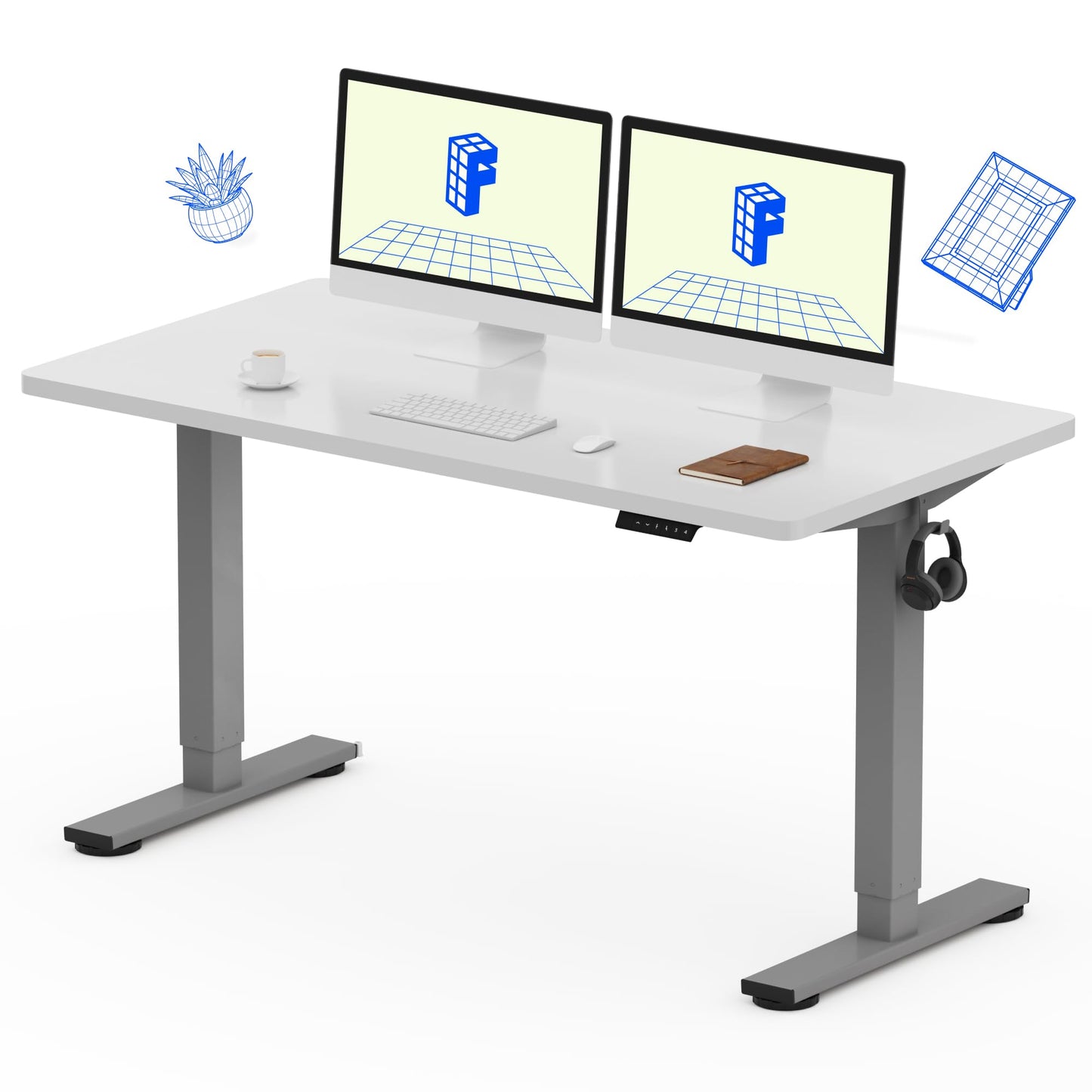 FLEXISPOT EN1 Whole-Piece Standing Desk, 48 x 24 Inches Height Adjustable Desk Stand up Desk Home Office Table for Computer Laptop (White Frame + Maple Desktop)