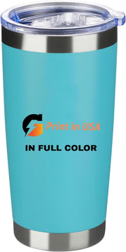 Personalized Custom Print in USA Tumbler 20oz Stainless Steel Double Wall Coffee Cup with Lid & Straw Insulated Tumbler with Colorful Text Logo Photo