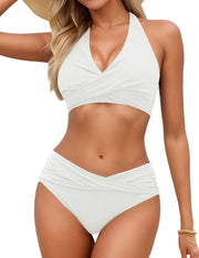 Sopliagon Women's Bikini Sets Twist Front Two Piece Swimsuit Halter Bathing Suit