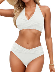 Sopliagon Women's Bikini Sets Twist Front Two Piece Swimsuit Halter Bathing Suit