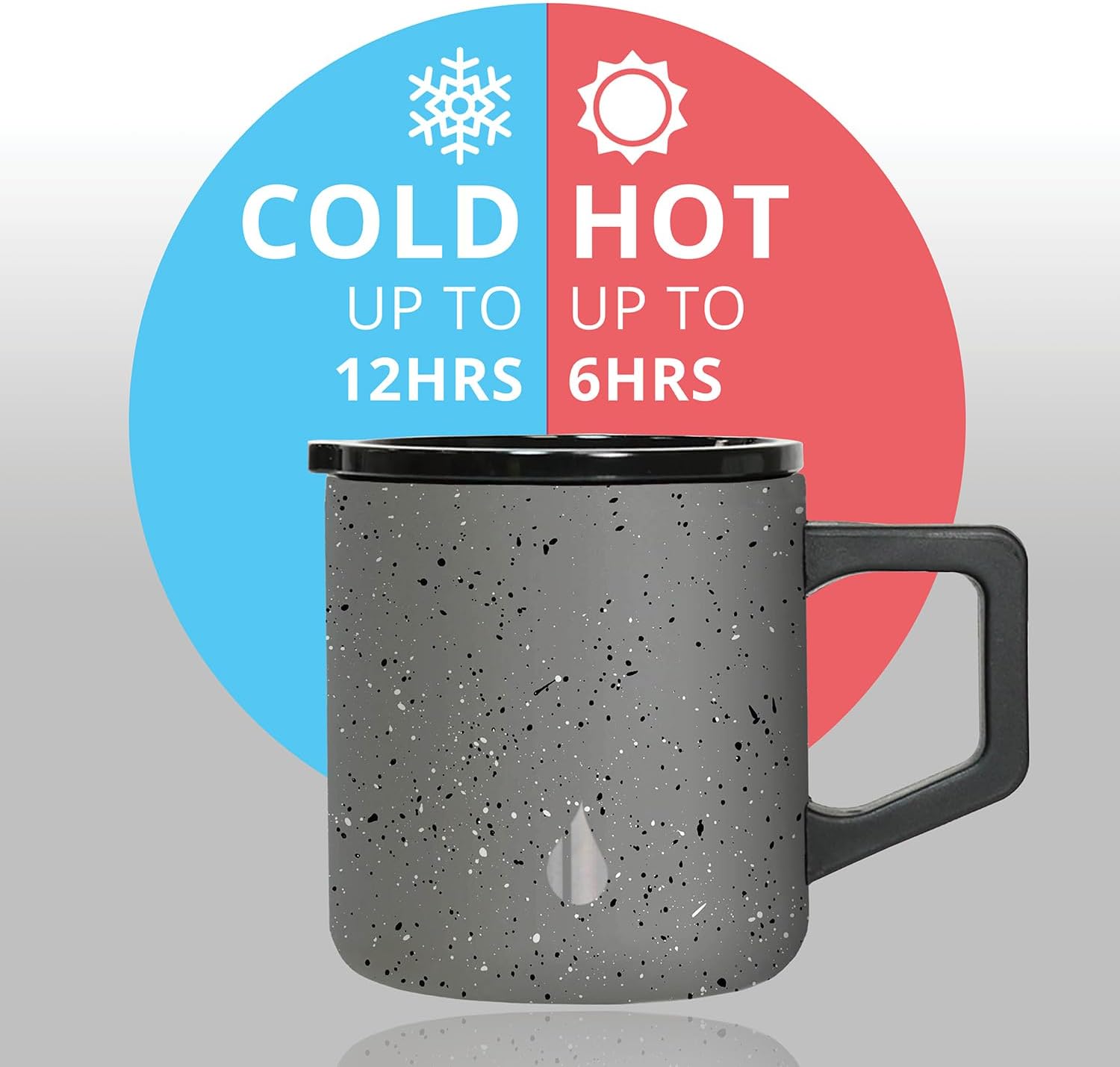 Elemental Insulated Coffee Mug - Triple-Wall Stainless Steel Summit Travel Cup for Hot and Cold Drinks - Thermal Coffee Mug with Lid and Handle for Camping, Office & Travel 12oz - Grey Speckle